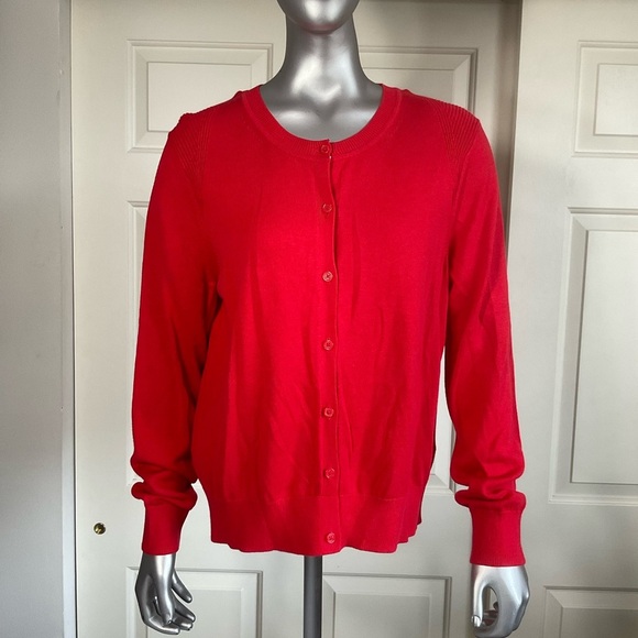 Banana Republic red stretch cotton cardigan sweater women’s size Large Petite - Picture 1 of 9